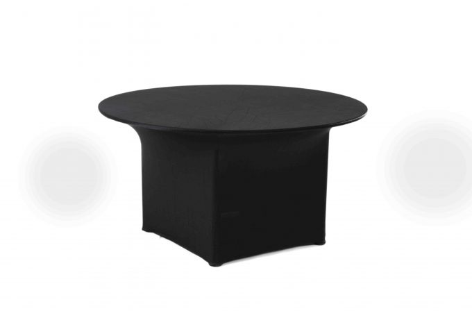 Kruhový stôl s čiernym strečovým návlekom pre 4-8 osôb